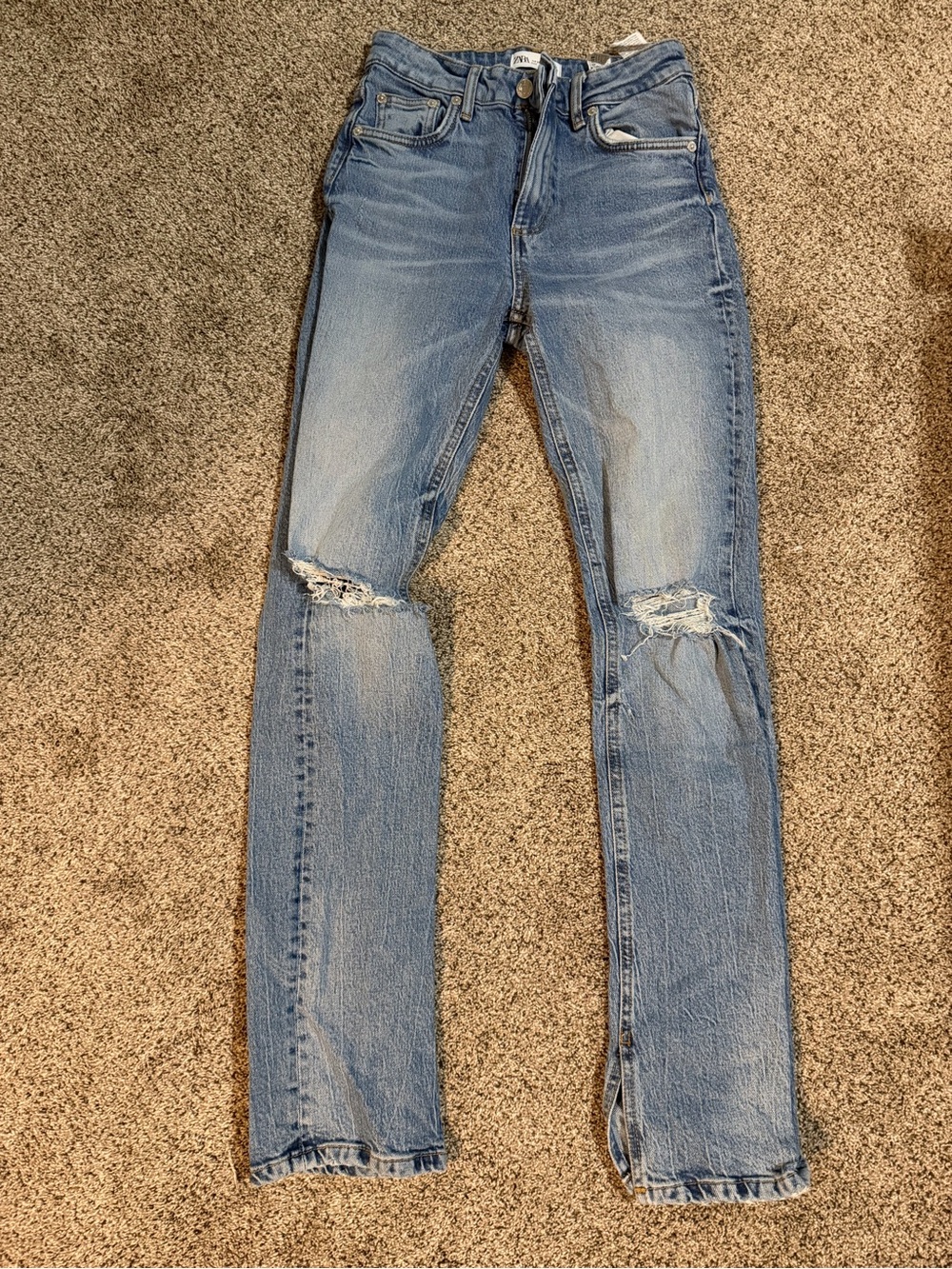 Zara Light Blue Skinny Ripped Jeans